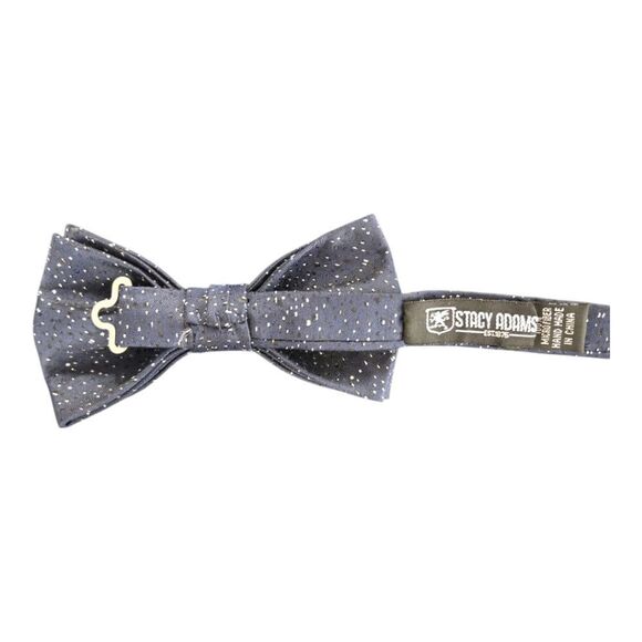 STACY ADAMS NAVY SILVER METALLIC  FASHION BOXED BOW TIE & POCKET SQUARE SET. - Picture 3 of 5